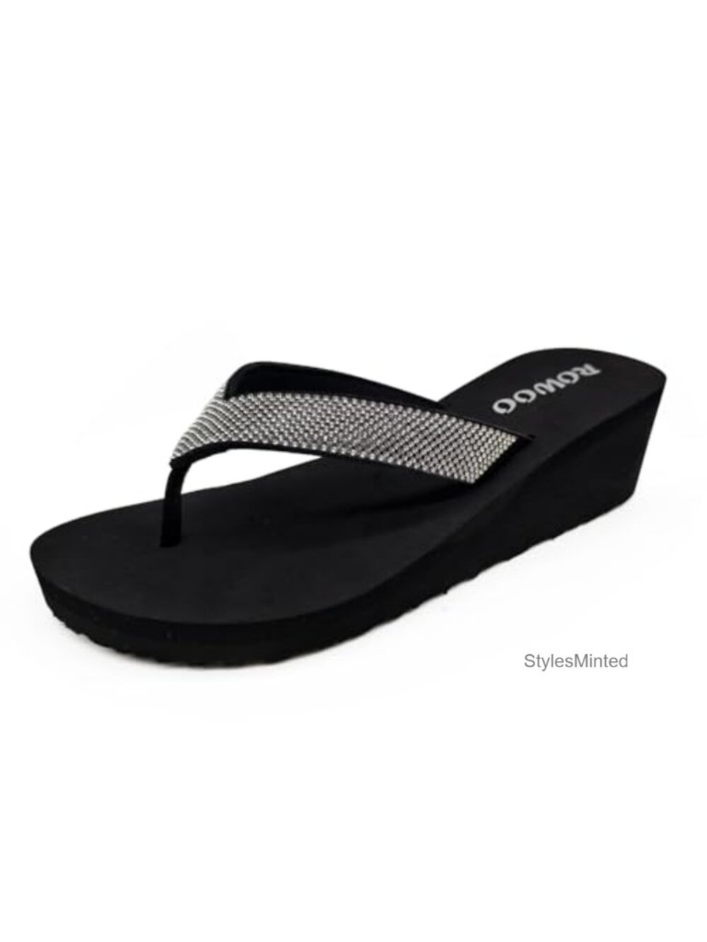 Women's Wedge Flip Flops with Rhinestone Embellished Straps Platform Thong